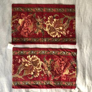 PAIR-Pottery Barn Red Floral Lumbar Pillow Covers